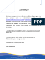 Comunicado Cobertura de Garagens