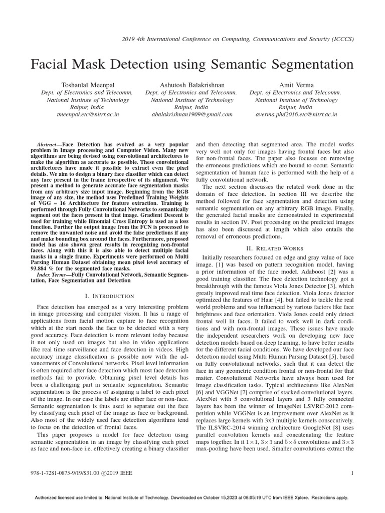 Facial Mask Detection Using Semantic Segmentation PDF