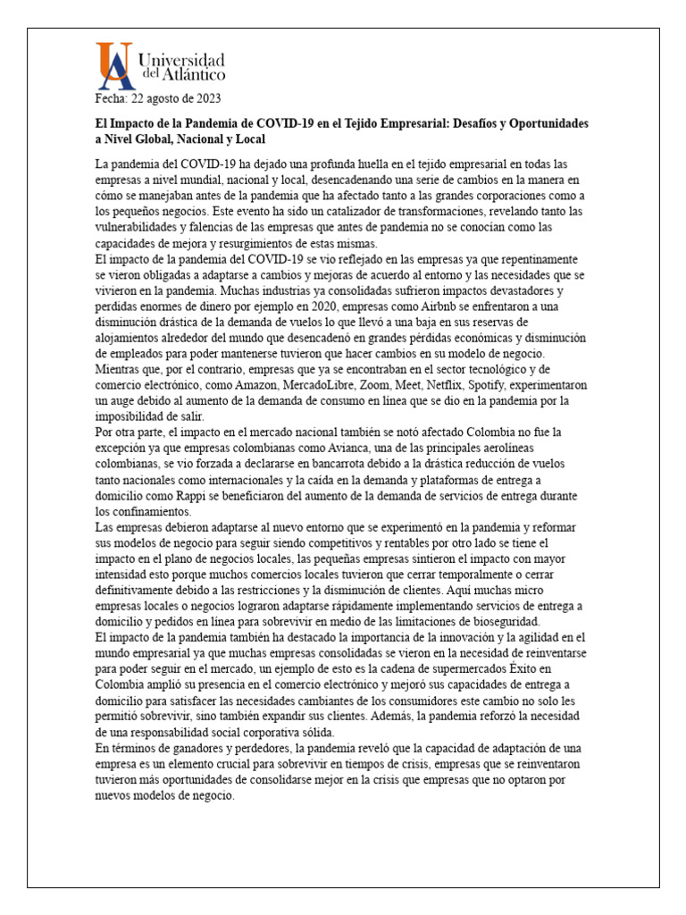 Impacto Del Covid 19 En El Tejido Empresarial De Barranquilla PDF 