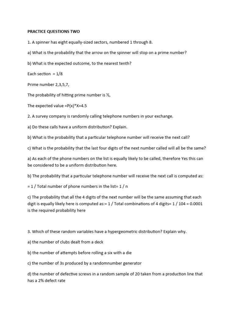 Probability and Random Variables Practice | PDF | Teaching Methods ...