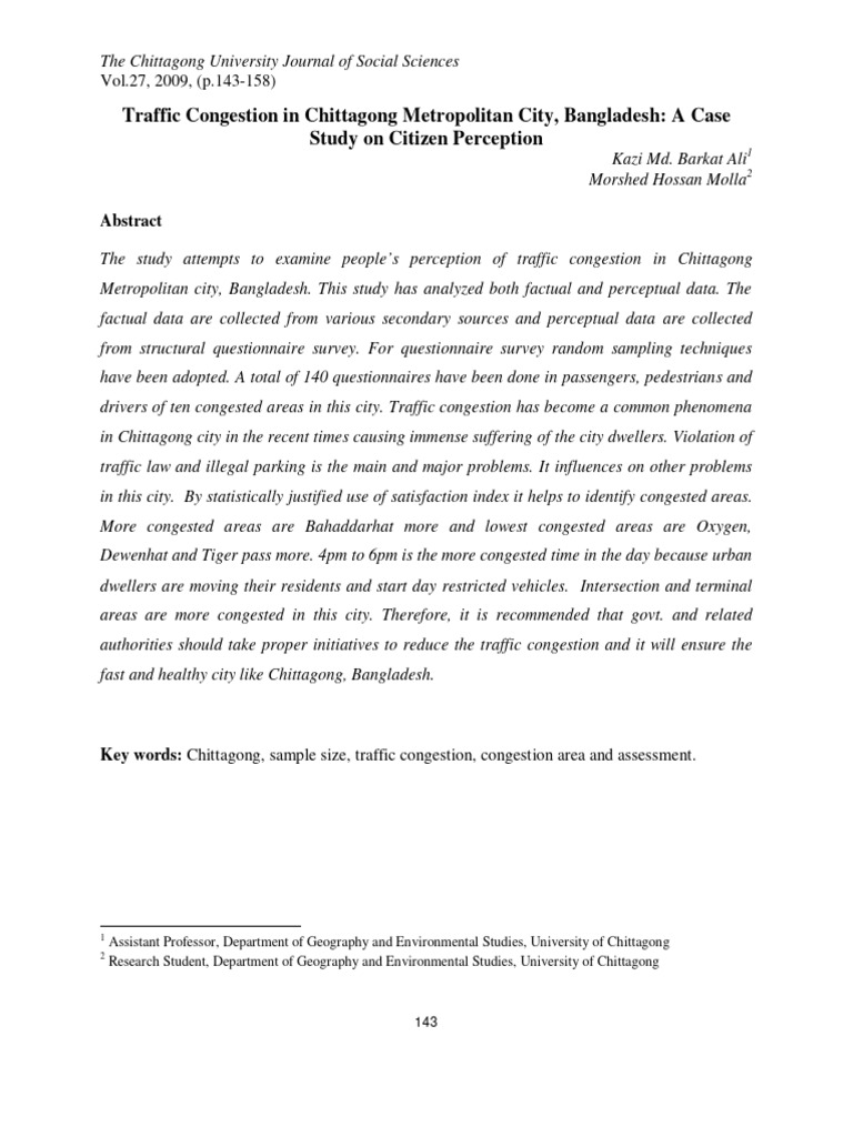 Chittagong Traffic Congestion Study | PDF | Traffic | Traffic Congestion