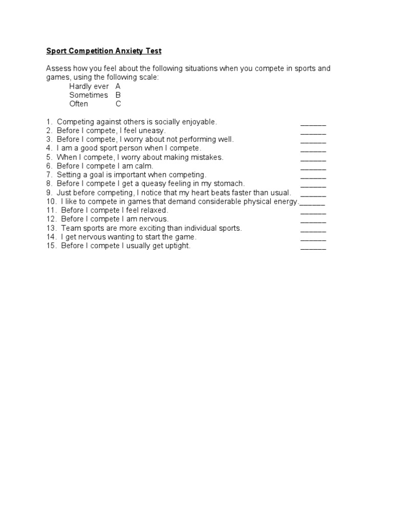 Sport Competition Anxiety Test Anxiety Metaphysics Of Mind