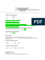 Teste de Matématicas 2012