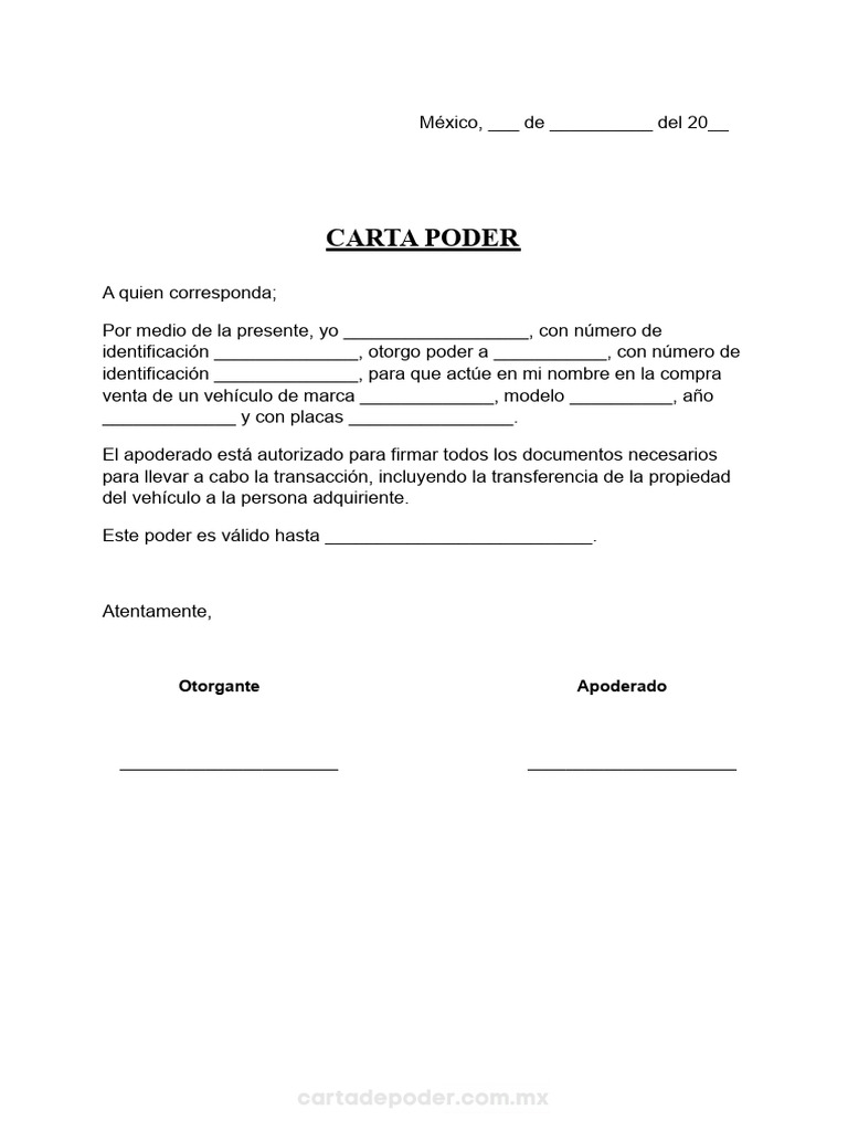 Carta Poder para Venta de Vehículo | PDF | Derecho