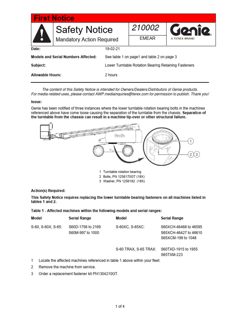 11 Service Bulletin 2 210002 02.19.21 Genie PDF