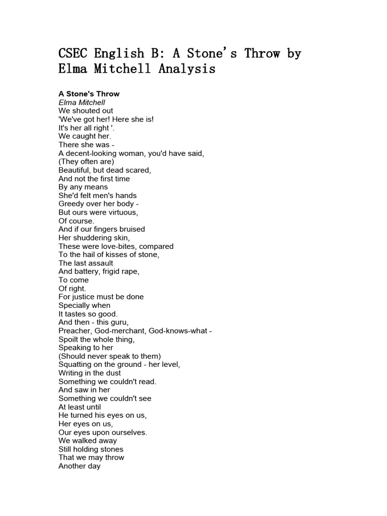 CSEC English B A Stone's Throw by Elma Mitchell Analysis PDF Rape