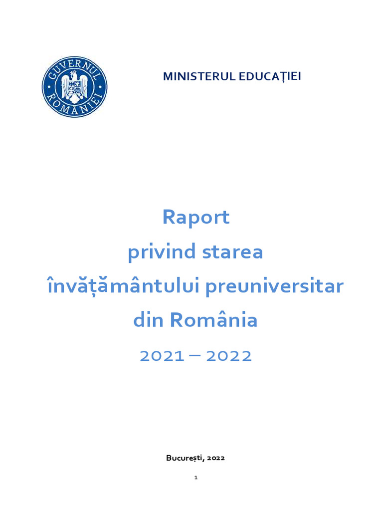 Raport Starea Invatamantului Preuniversitar 2021 2022 | PDF