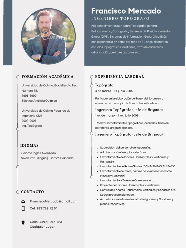 CV de Ingeniero Topógrafo | PDF | Topografía | Geodesia