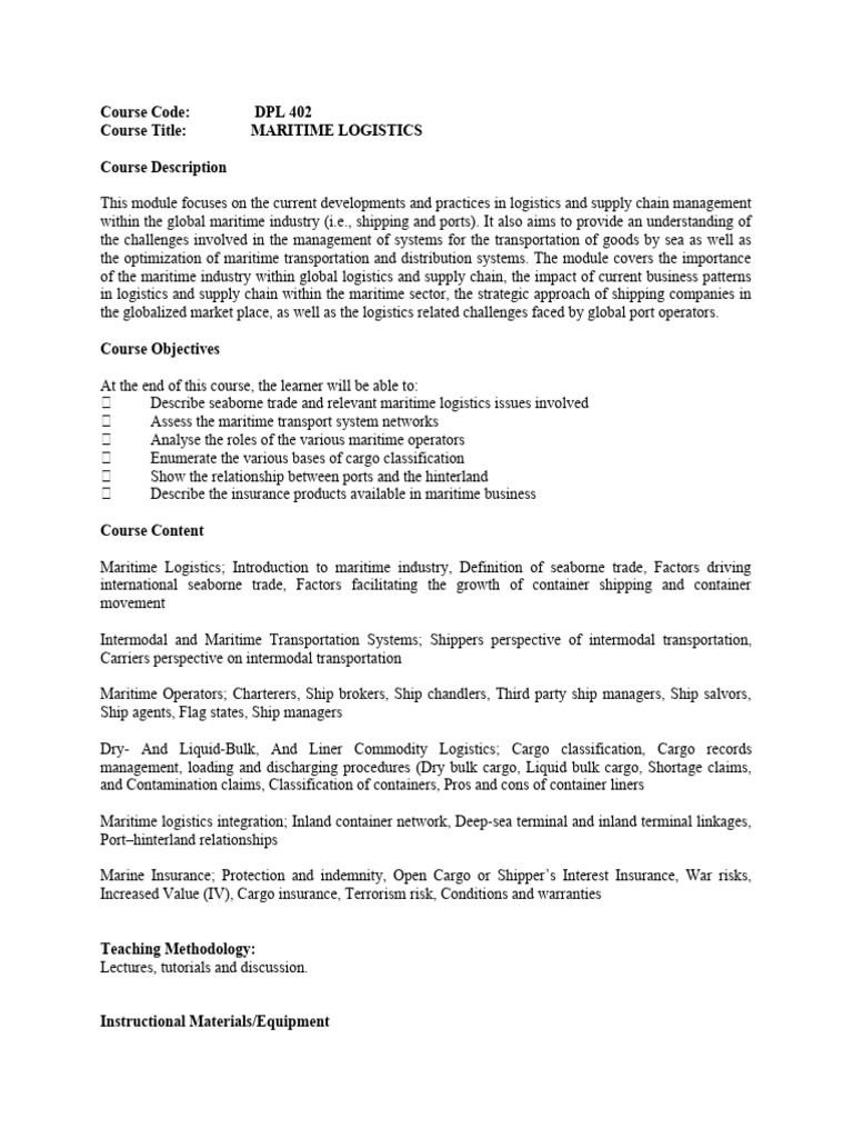 Maritime Logistics and Sustainability Insights | PDF | Cargo | Logistics