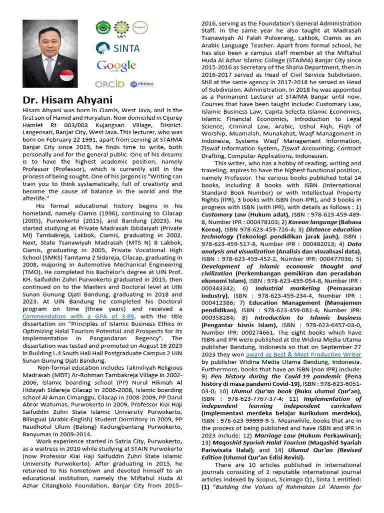 Dr. Hisam Ahyani: Academic Journey and Achievements | PDF | Sharia ...