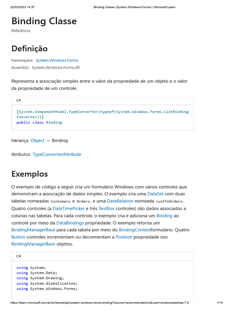 Binding Classe (System Windows.Forms) Microsoft Learn PDF