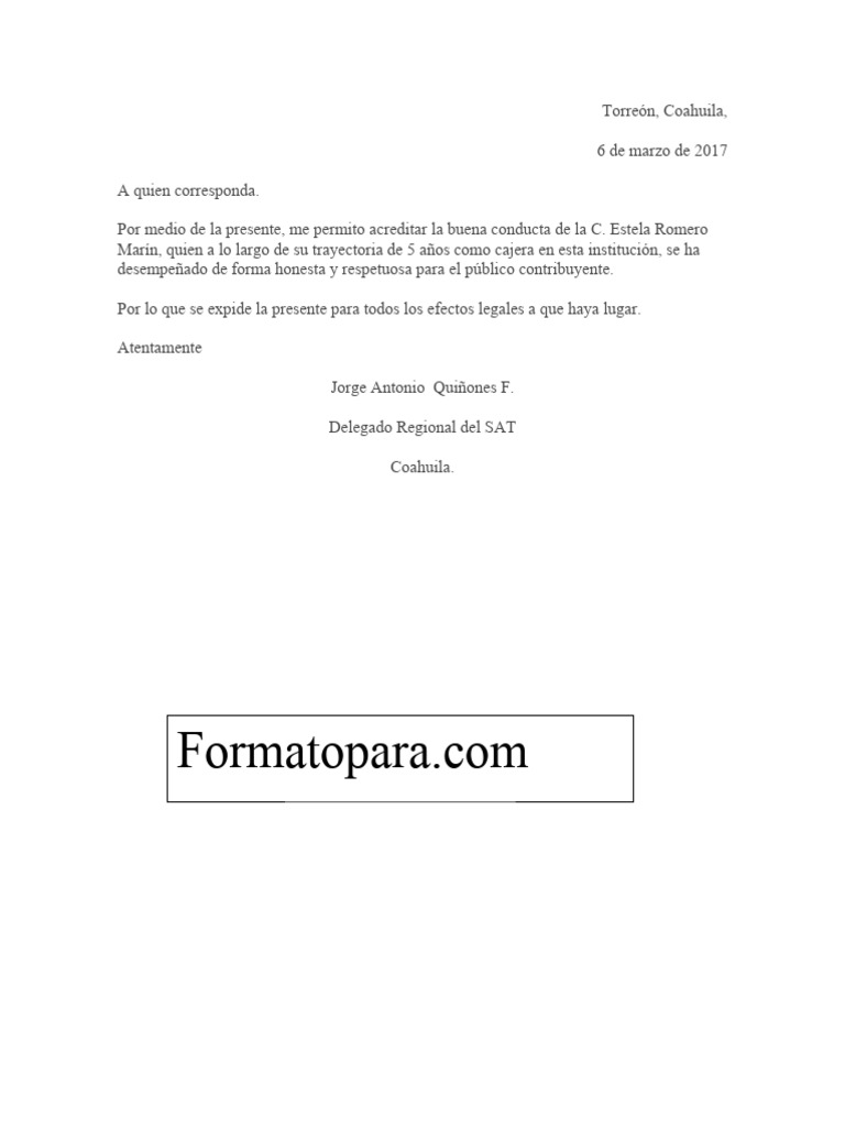 Carta Buena Conducta Dependencia Gubernamental | PDF