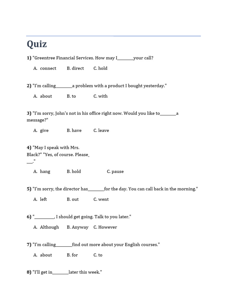 Telephone Quiz PDF