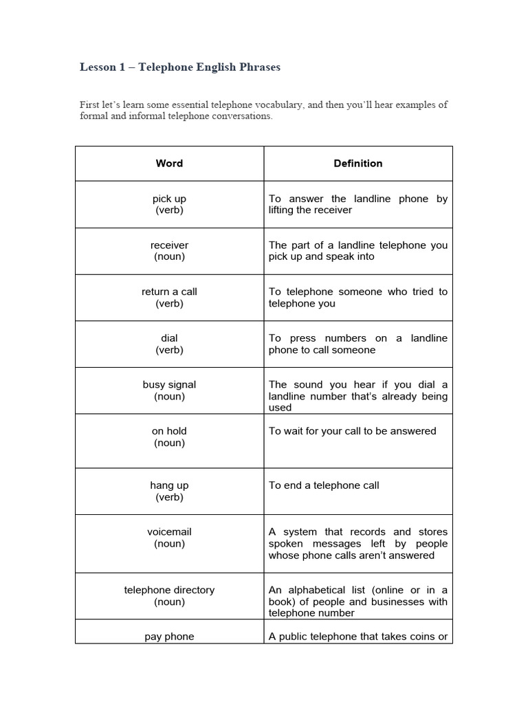 Essential Telephone English Phrases | PDF | Telephone | Telephone Call