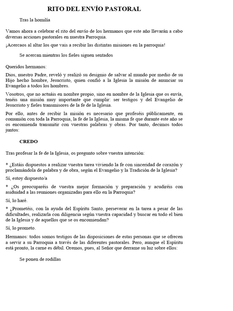 Rito de Envío Pastoral en la Parroquia | PDF | Iglesia Católica ...