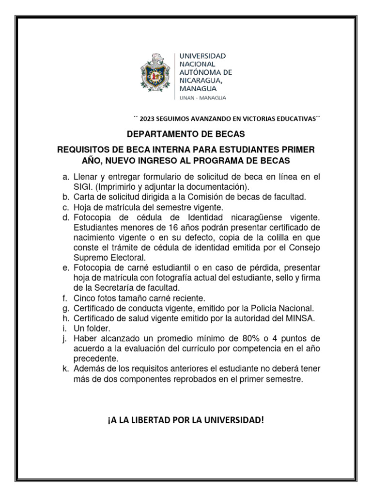 Requisitos para Solicitud de Beca UNAN Managua | PDF | Crecimiento ...