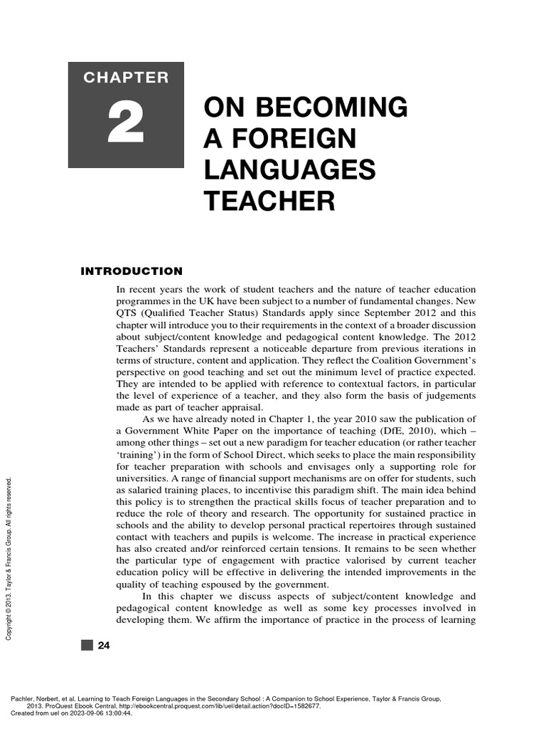 Learning To Teach Foreign Languages in The Seconda... - (2. On Becoming ...