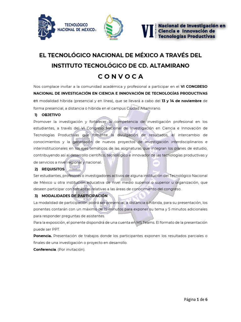 Vi Congreso Nacional De Investigación En Ciencia E Innovación De