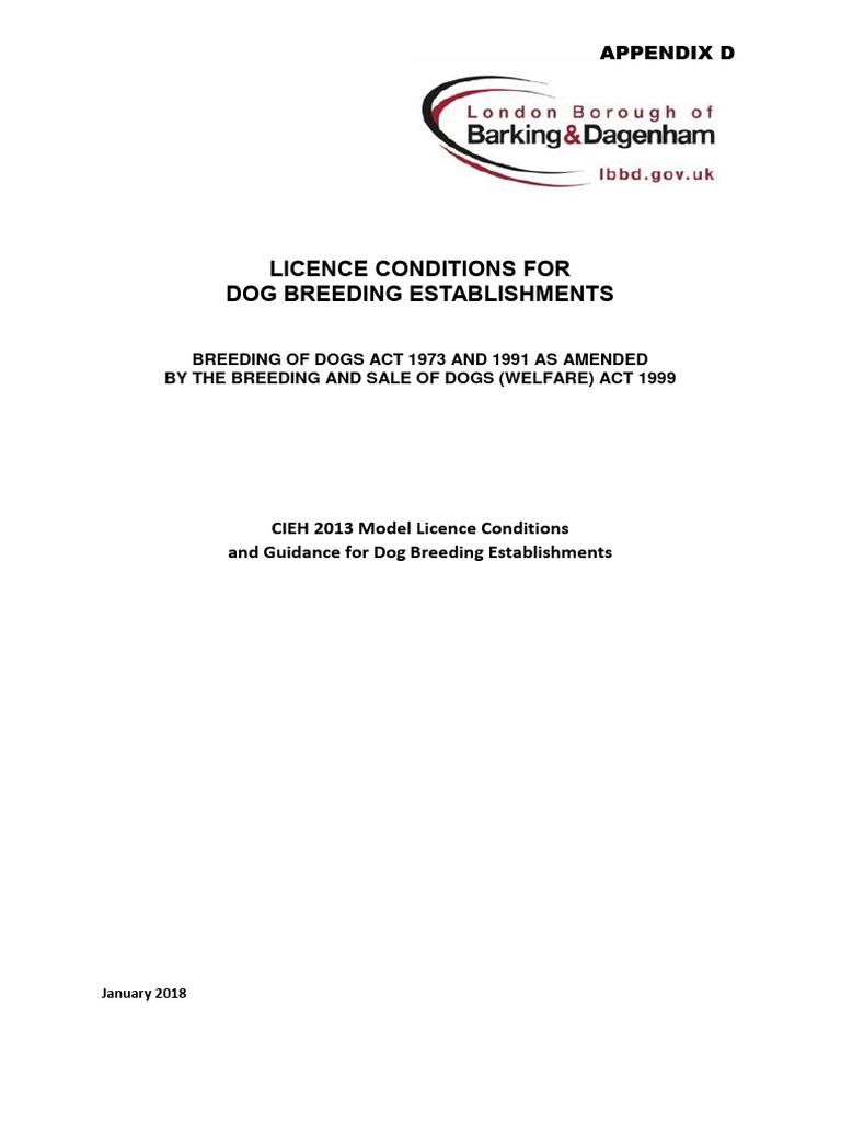 Appendix D DOG BREEDING Licence Conditions PDF Occupational