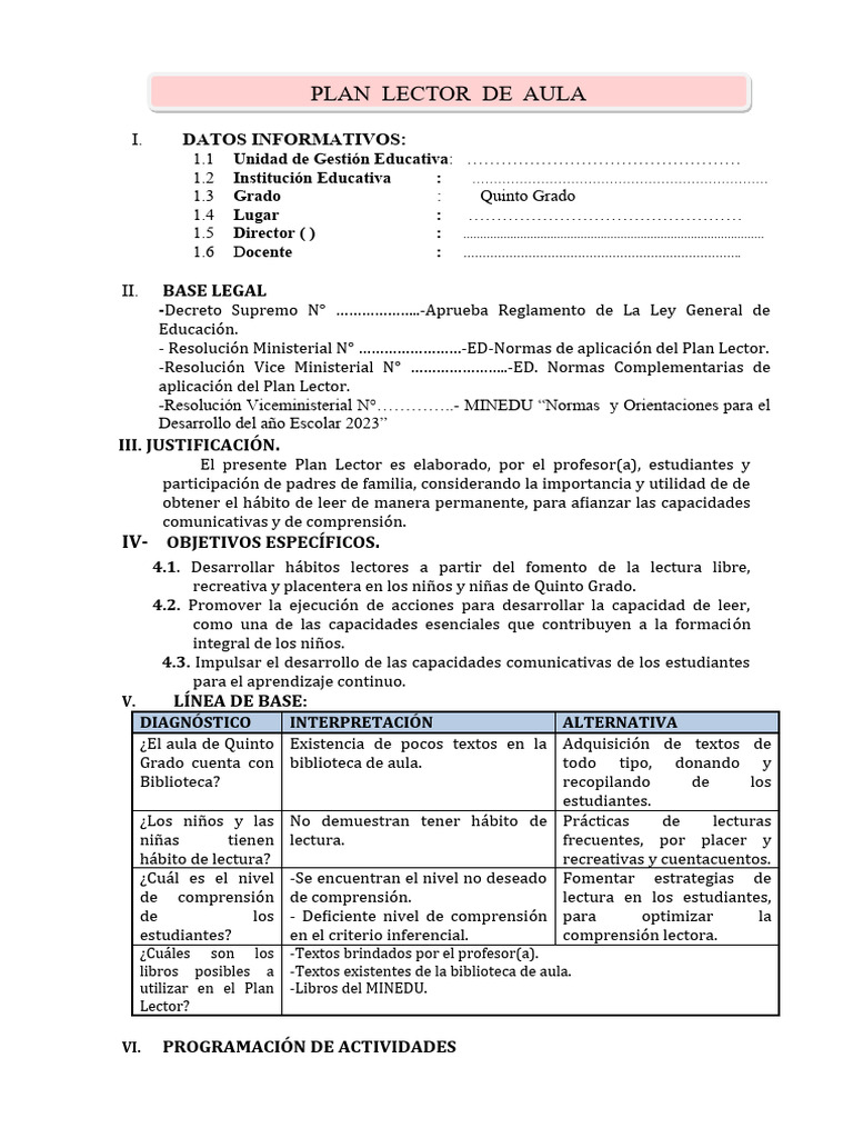 5° - Plan Lector | PDF | Crecimiento personal y profesional