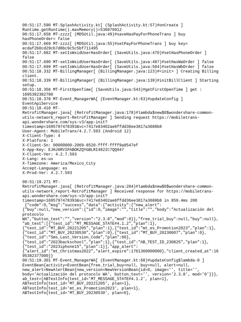 MobileTrans App Initialization Log | PDF | Finance & Money Management ...