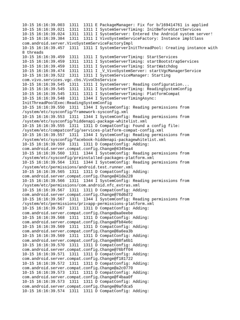 Vivo System Server Initialization Log | PDF | Computing | Software