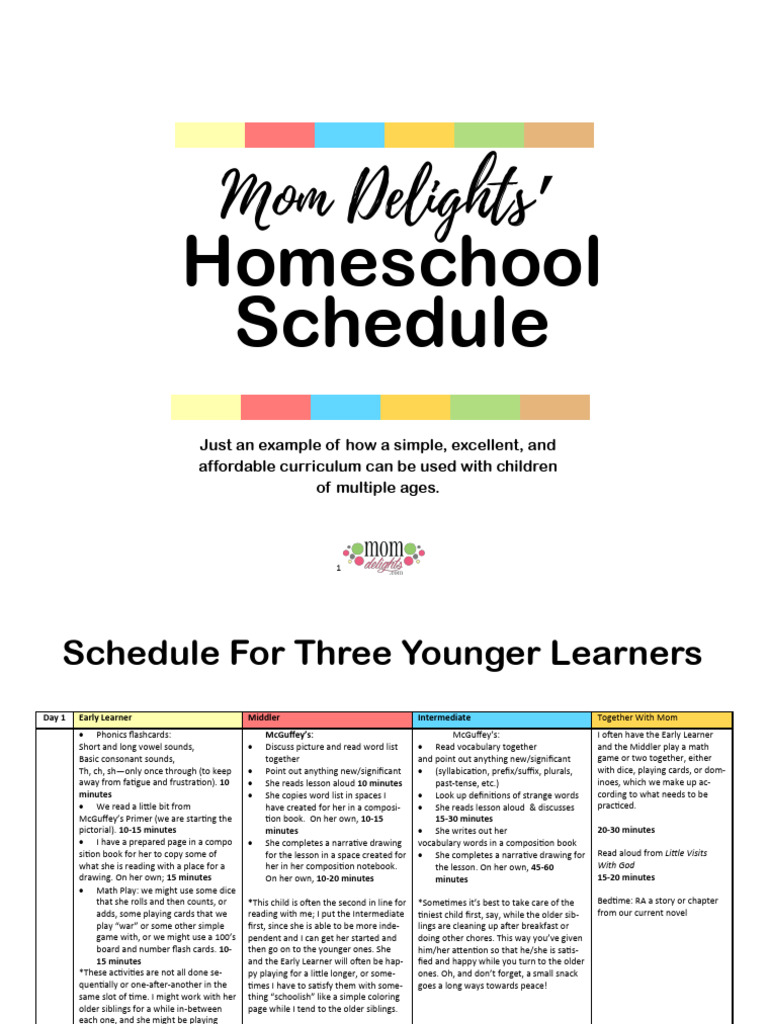 Homeschooling Schedule for Moms | PDF | Phonics | Books