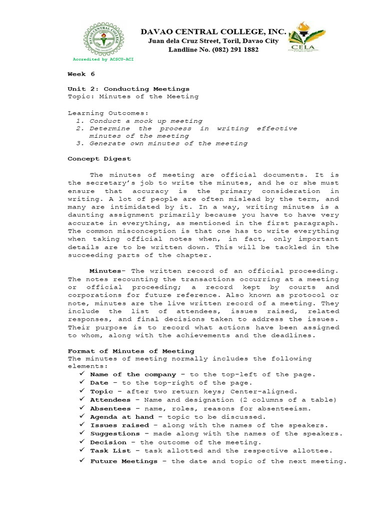 WEEK 6 - Minutes of The Meeting | PDF | Business | Computers