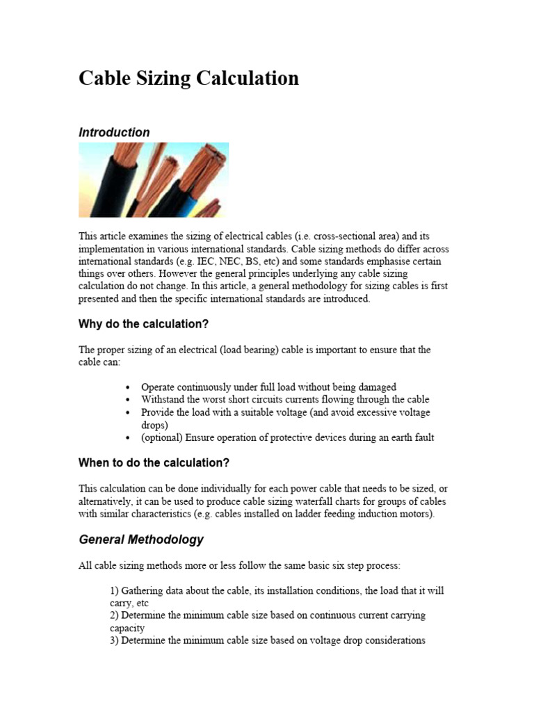 Cable Sizing Calculation Compress PDF Alternating Current