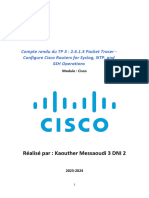 compte rendu cisco  2.6.1.3 Packet Tracer - Configure Cisco Routers for Syslog, NTP, and SSH Operations