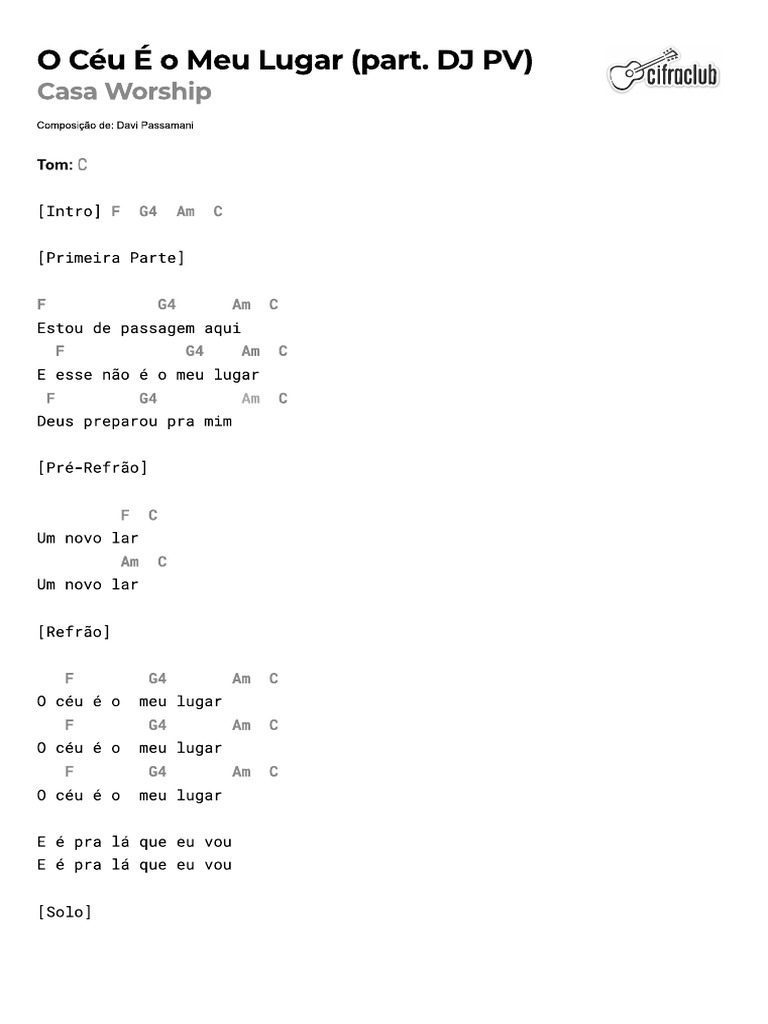 Cifra - O Céu é o Meu Lugar - Casa Worship | PDF