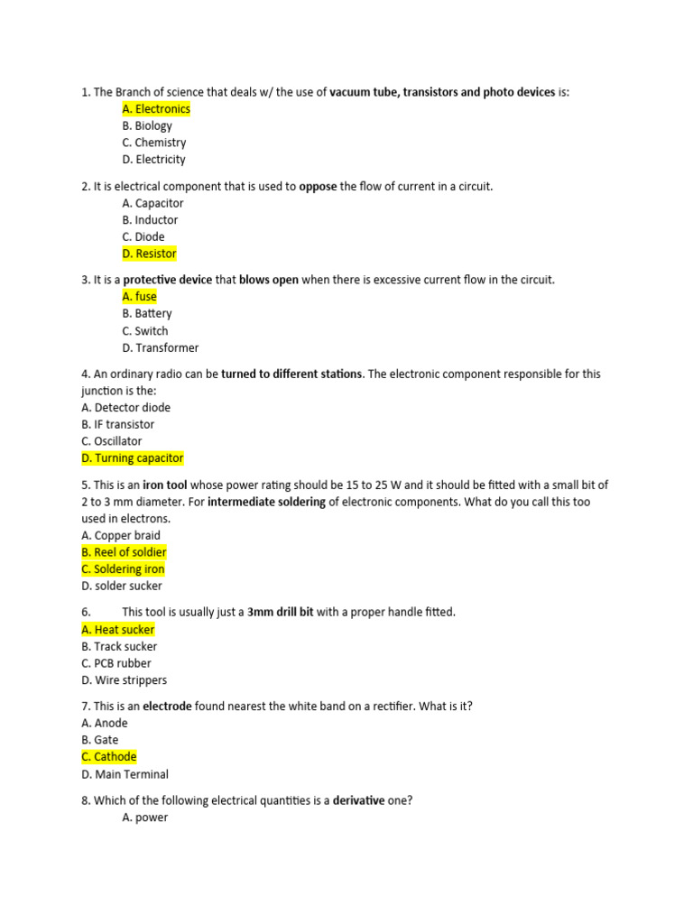 Electronics Quiz PDF Electronics Diode