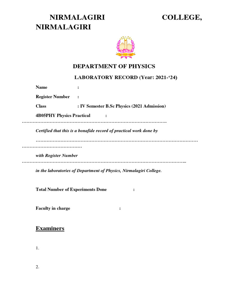 Nirmalagiri College Physics Lab Record | PDF | Computers