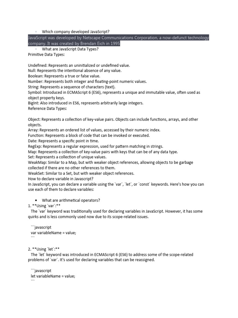 Javascript Was Developed by Netscape Communications Corporation, A Now