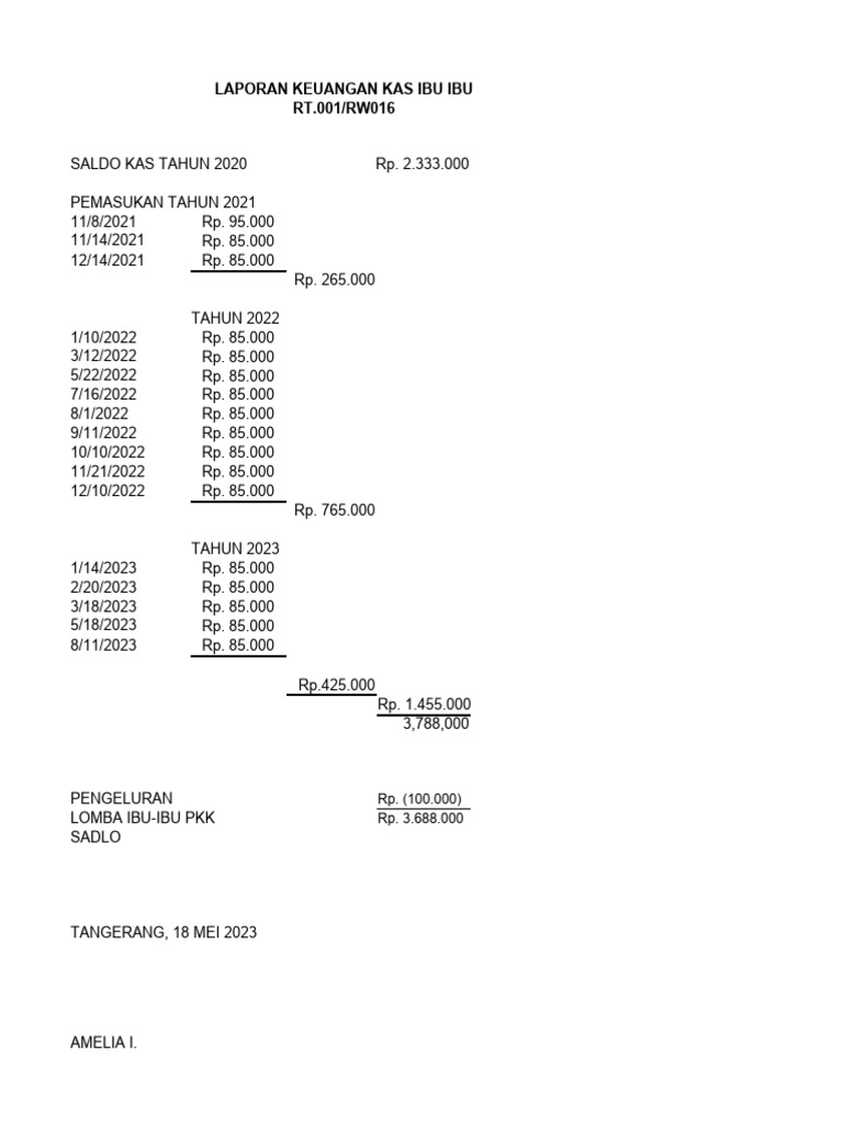 Laporan Uang Kas | PDF