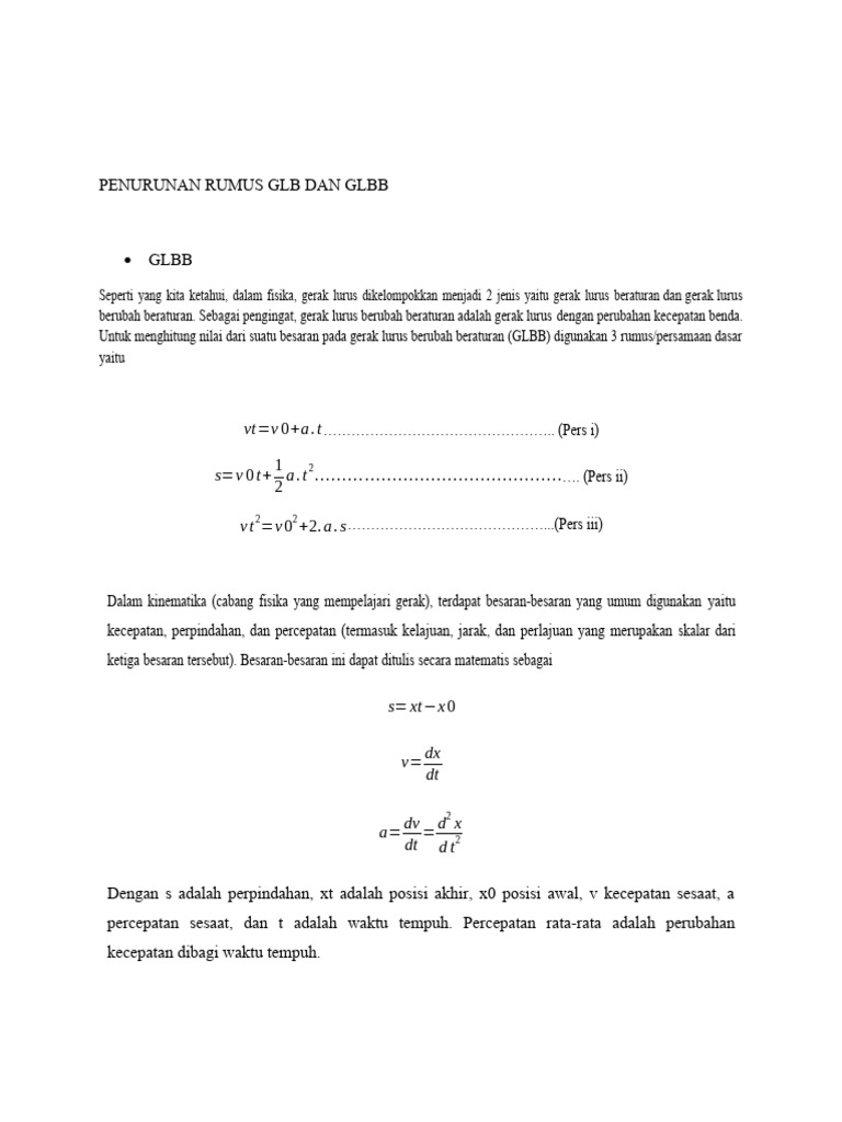 Penurunan Rumus Glb Dan Glbb Pdf