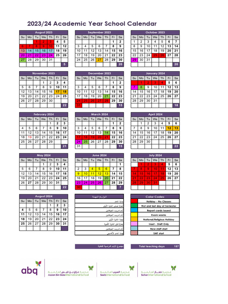 ABQ Sohar Calendar 2023 2024 PDF
