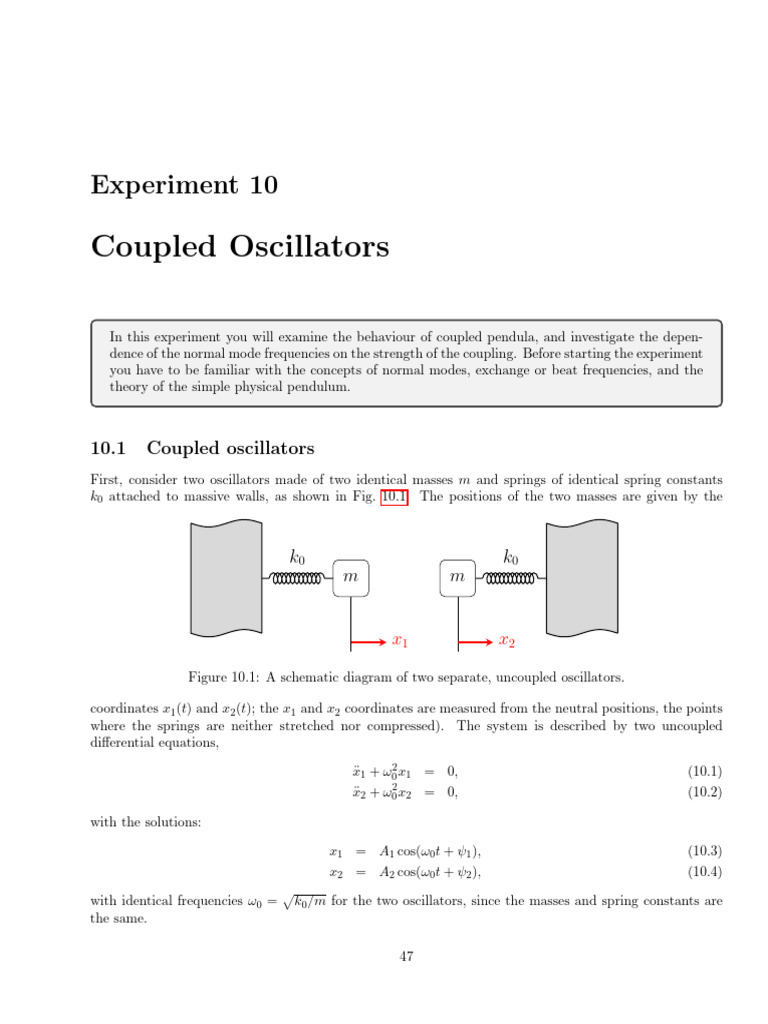 Coupled Oscillators Experiment Guide | PDF | Teaching Methods & Materials
