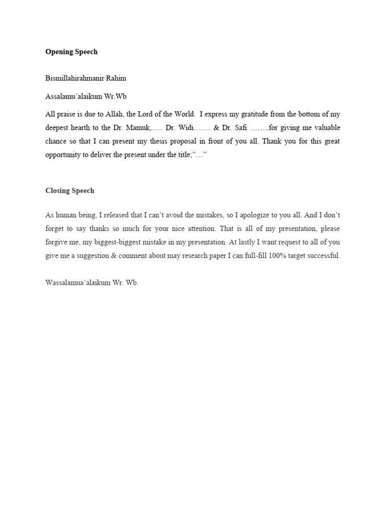 Opening Speech For Seminar Proposal Pdf
