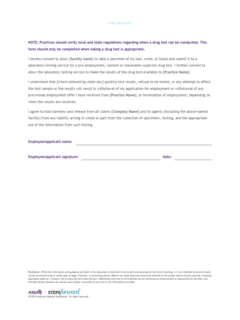 Steps Forward Drug Screen Consent PDF
