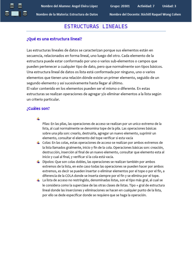 Estructuras Lineales de Datos: Tipos y Características | PDF | Ciencias ...