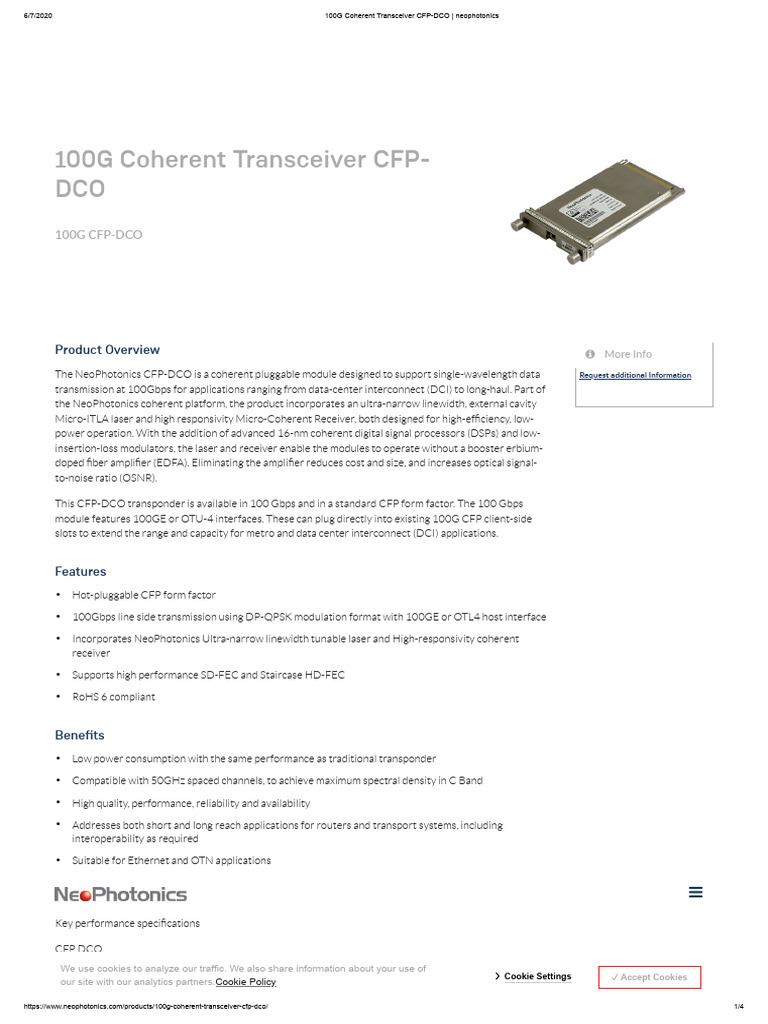 100G Coherent CFP-DCO Transceiver | PDF | Electronics | Computer ...