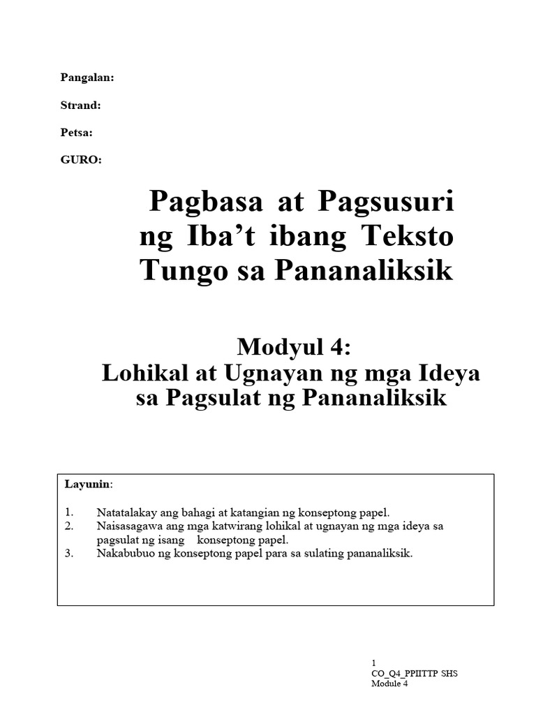 Modyul4 Pagbasa At Pagsusuri Pdf