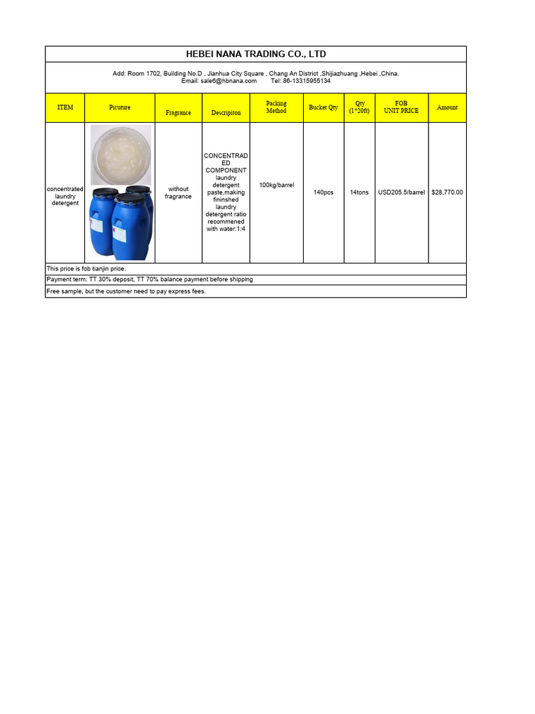 Concentrated Laundry Detergent Quote F221208 PDF