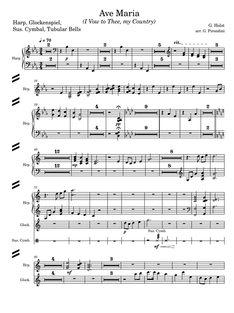 Ave Maria (Holst) Harp+Glock.+SusCymb.+Tub Bells PDF
