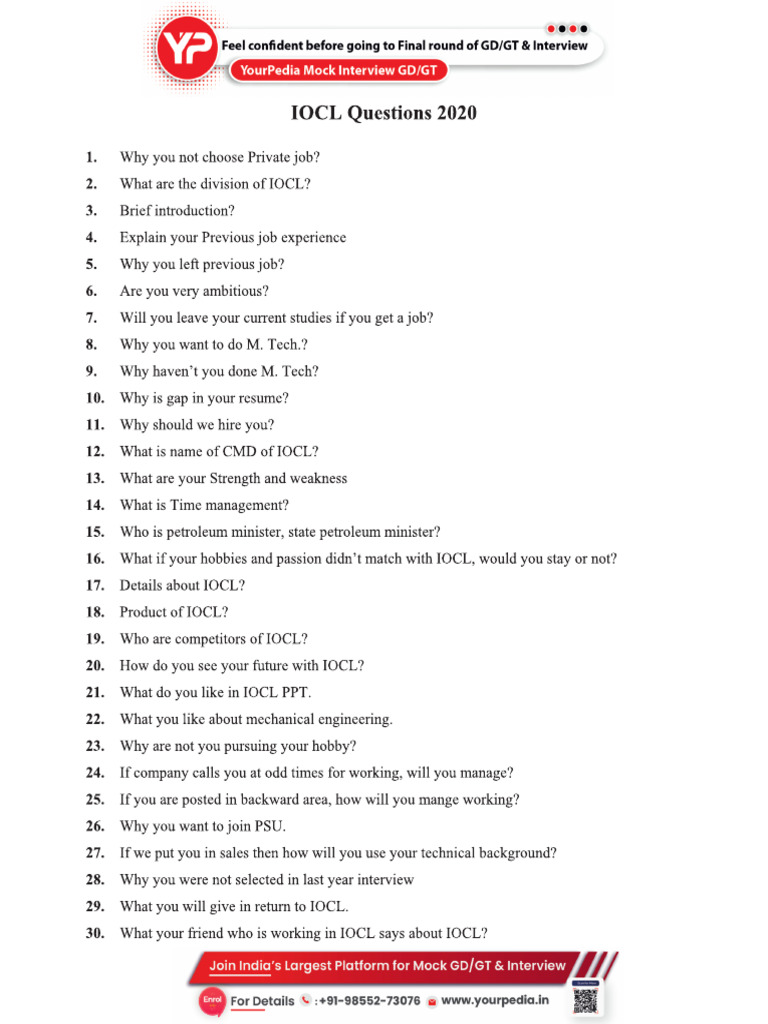 Previous Year IOCL HR Questions | PDF