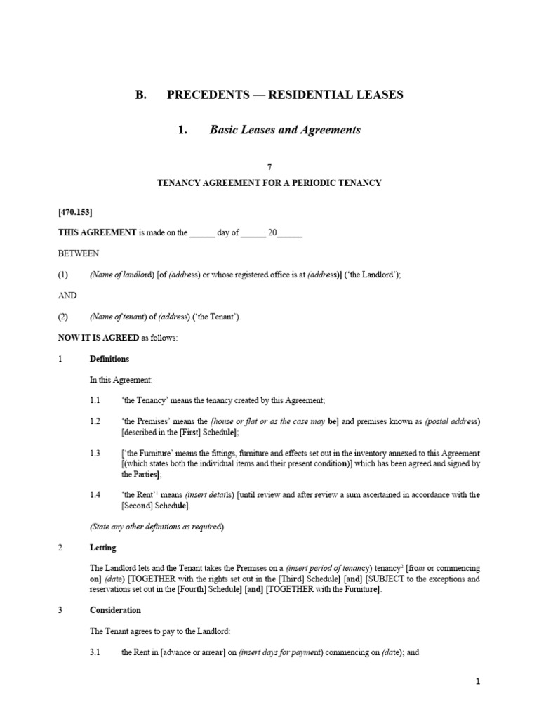 Tenancy Agreement For A Periodic Tenancy PDF Leasehold Estate Lease