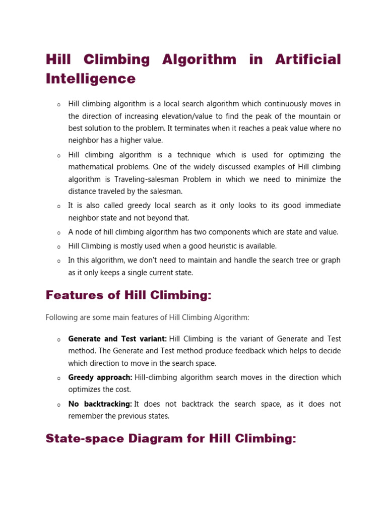 Hill Climbing in AI Explained | PDF