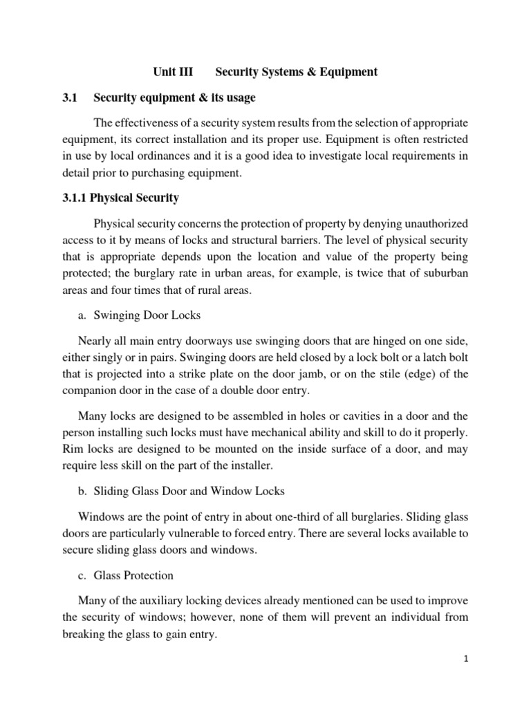 Unit III Security Systems PDF Security Alarm Code