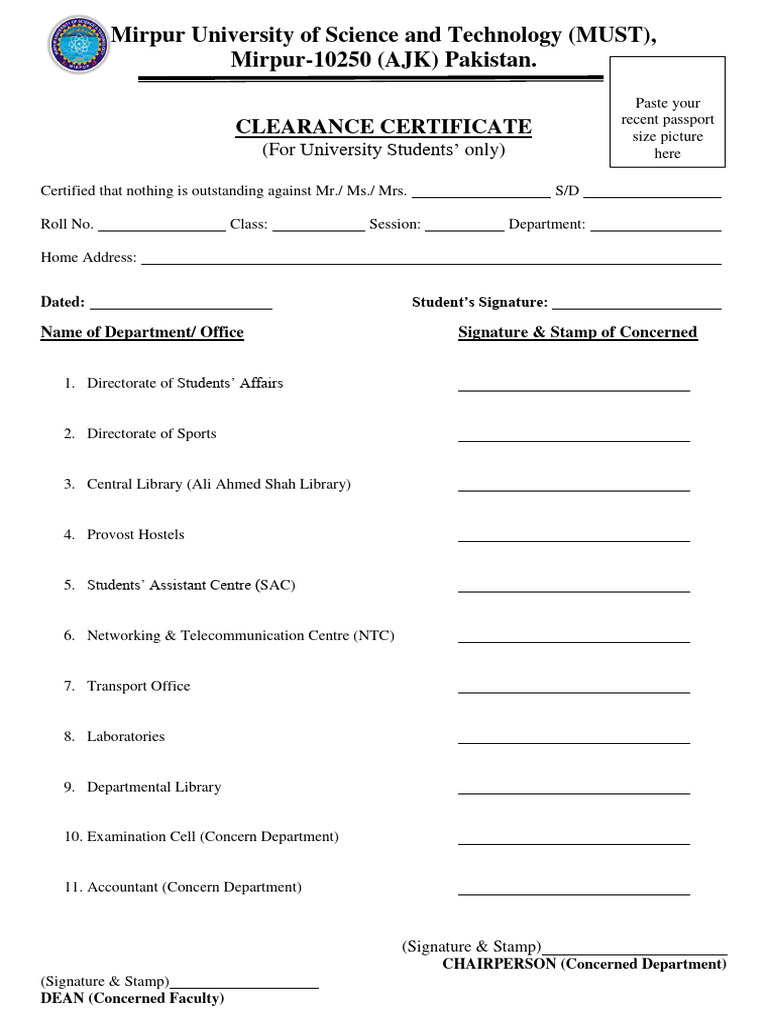 Clearance Certificate MUST Students 1 PDF
